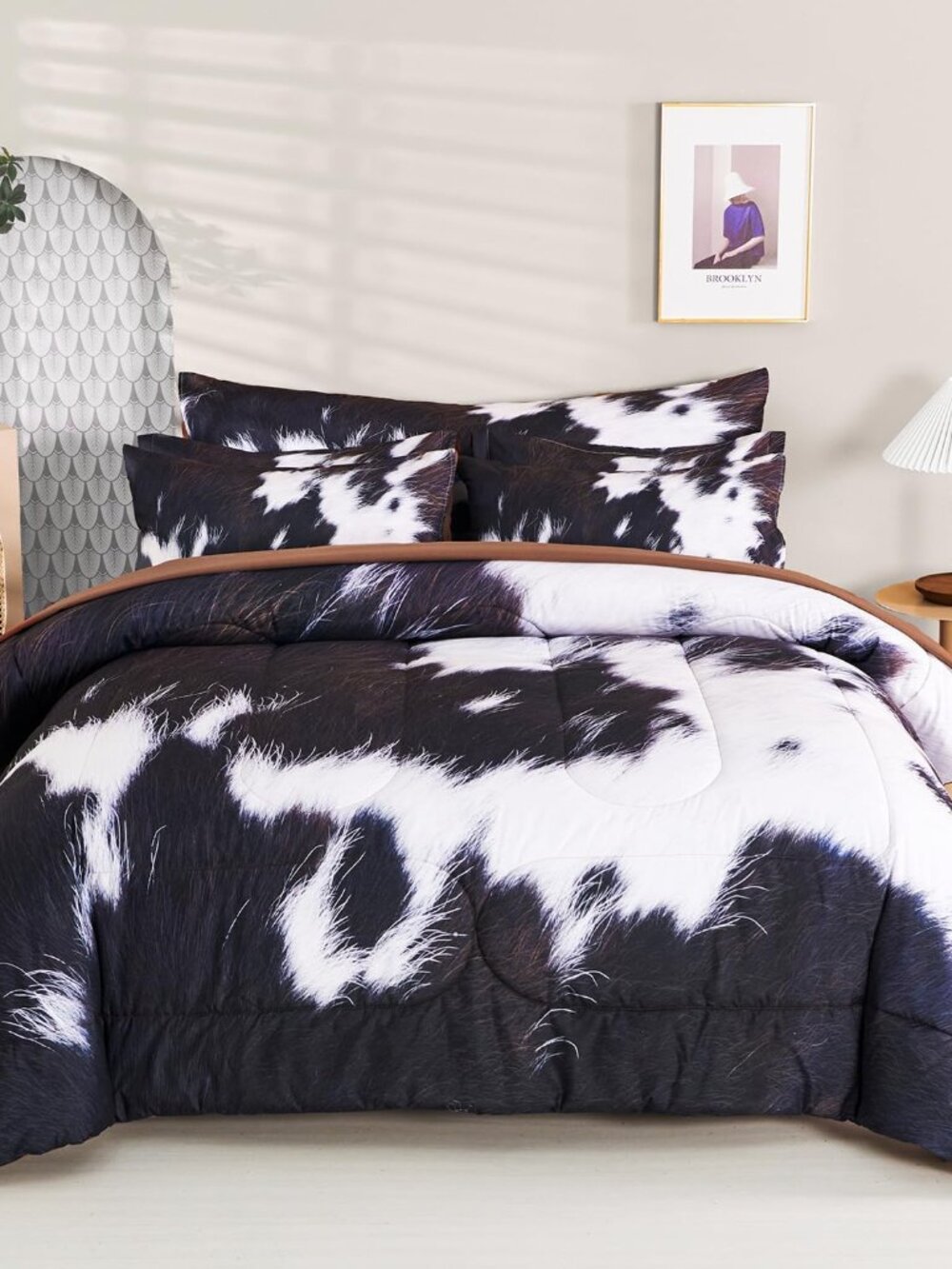 8 Pieces California King Comforter Set with Sheets, Cal King Size Cow Fur Print
